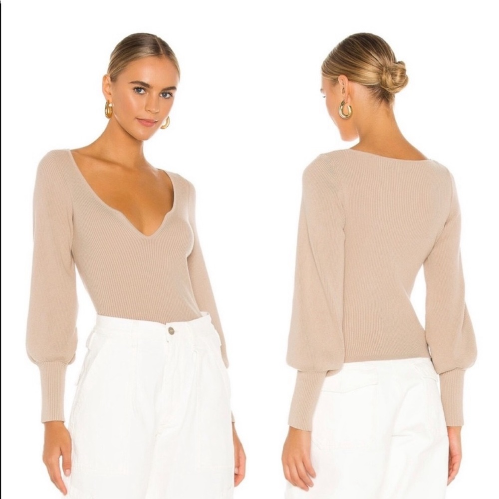 L'Academie Toussaint Sweater Ribbed Balloon Sleeve in Camel sz M
